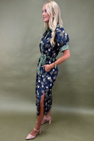 Twilight Botanicals Belted Midi Dress