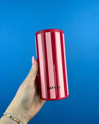 Shop the KATYDID Striped Slim Can Cooler in multiple fun colors! Featuring bold stripes and a removable top, perfect for beach days, pool parties, and gifts.