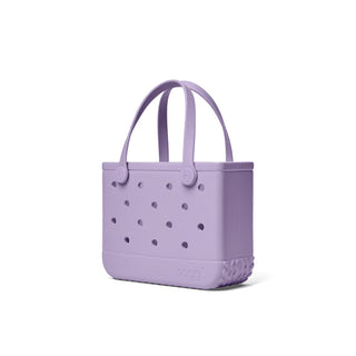 Purple handbag with a textured surface on a white background