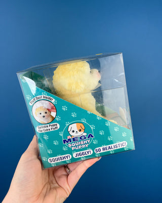 Shop the Mega Squishy Puppy! This adorable, realistic puppy sensory toy features a soft, jiggly texture and fluff dust for extra fluffy fun.