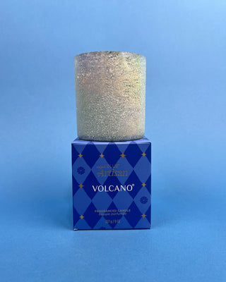 Shop the Capri Blue Volcano Artisan Boxed Candle 8oz featuring tropical fruits, sugared citrus, and a beautiful textured silver glass vessel. Perfect for gifting.