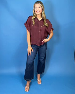 Veronica Vintage Satin Button Up Top *More Colors*
