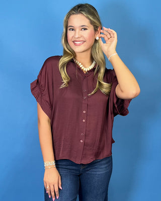 Veronica Vintage Satin Button Up Top *More Colors*