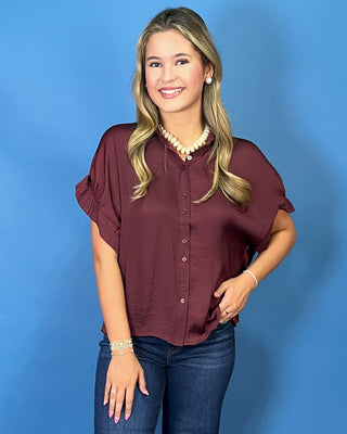 Veronica Vintage Satin Button Up Top *More Colors*