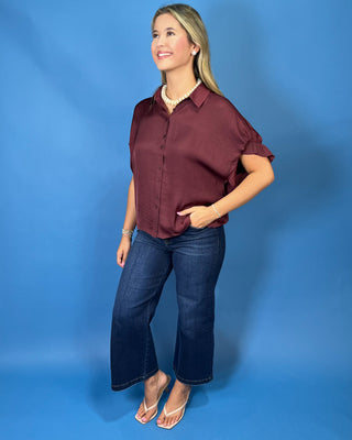 Veronica Vintage Satin Button Up Top *More Colors*