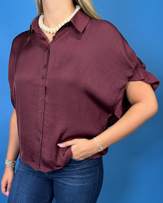 Veronica Vintage Satin Button Up Top *More Colors*
