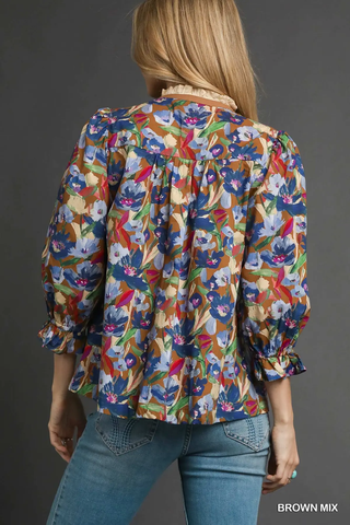 PLUS Fantasy Blooms Ruffle Top