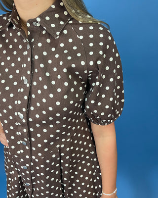 Cocoa Cottage Button Front Puff Sleeve Dress