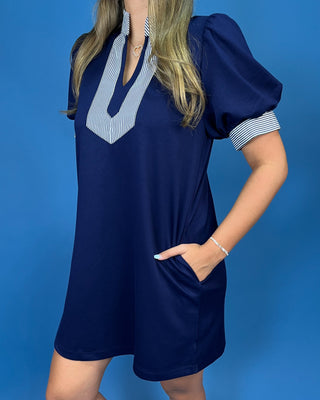 Boardwalk Beauty Stripe Contrast Navy Dress
