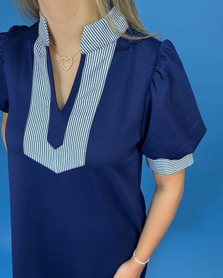 Boardwalk Beauty Stripe Contrast Navy Dress