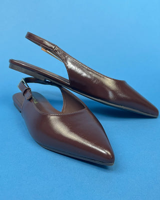 The Thea Cocoa Sling Back Pointed Toe Flat