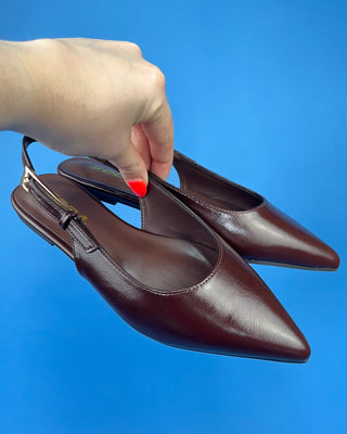 The Thea Cocoa Sling Back Pointed Toe Flat