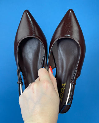 The Thea Cocoa Sling Back Pointed Toe Flat