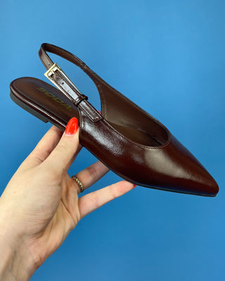 The Thea Cocoa Sling Back Pointed Toe Flat