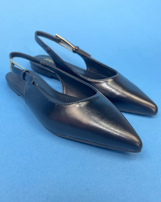 The Darla Black Pointed Toe Sling Back Flat