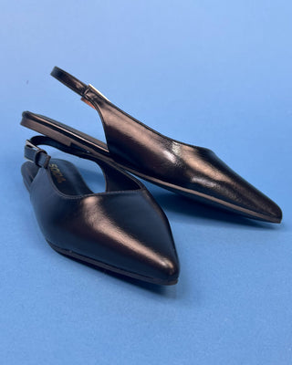 The Darla Black Pointed Toe Sling Back Flat