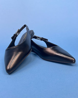 The Darla Black Pointed Toe Sling Back Flat