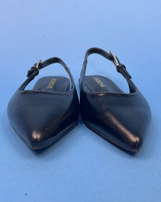 The Darla Black Pointed Toe Sling Back Flat