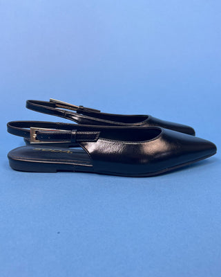 The Darla Black Pointed Toe Sling Back Flat