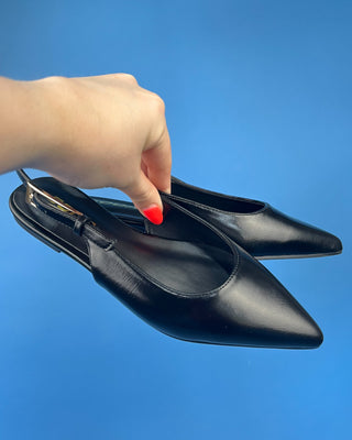 The Darla Black Pointed Toe Sling Back Flat