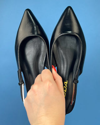 The Darla Black Pointed Toe Sling Back Flat