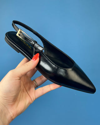 The Darla Black Pointed Toe Sling Back Flat