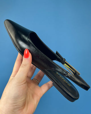 The Darla Black Pointed Toe Sling Back Flat