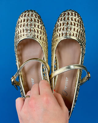 The Angel Woven Mary Jane Gold Flats