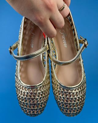The Angel Woven Mary Jane Gold Flats