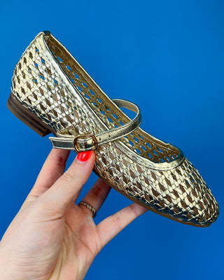 The Angel Woven Mary Jane Gold Flats