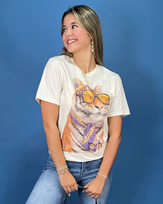Shade Game Tiger Rhinestone Graphic Top