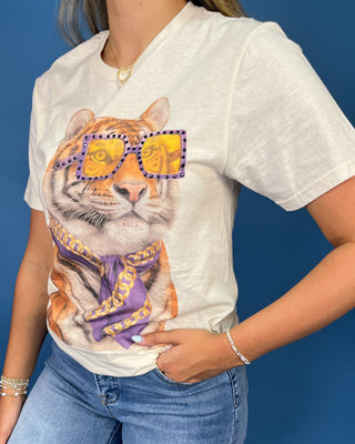 Shade Game Tiger Rhinestone Graphic Top