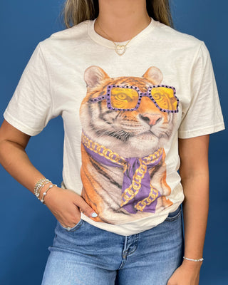 Shade Game Tiger Rhinestone Graphic Top