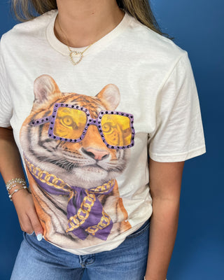 Shade Game Tiger Rhinestone Graphic Top