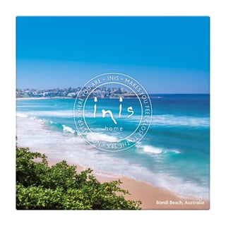 Product packaging with a scenic view of Bondi Beach, Australia, featuring the 'inis' brand.