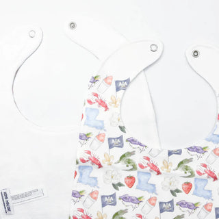 Floral-patterned bib on a white background
