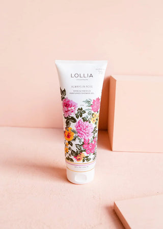 Lollia product with floral design on a pink background