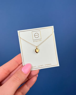Enewton Gold Love Plush Small Heart Charm Necklace featuring a polished gold puff heart pendant on a delicate 16-inch chain d
