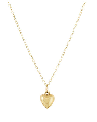 Enewton Gold Love Plush Small Heart Charm Necklace featuring a polished gold puff heart pendant on a delicate 16-inch chain d