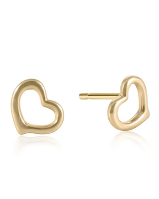 Enewton Gold Love Stud Earrings featuring polished open heart 14kt gold-filled studs displayed on an Enewton jewelry card.