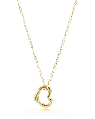 Enewton Gold Open Heart Charm Necklace featuring a polished open heart pendant on a delicate 16-inch gold chain displayed on