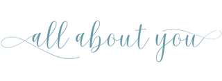Text 'all about you' in a cursive font on a white background