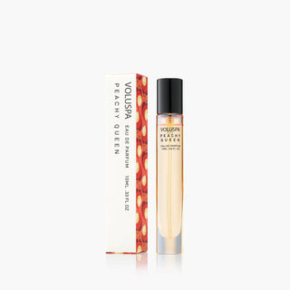 VOLUSPA Peachy Queen eau de parfum bottle and packaging on a white background