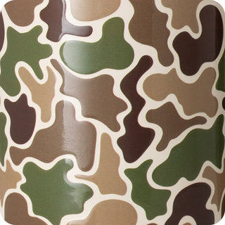 Camouflage pattern in brown, green, and beige on a white background