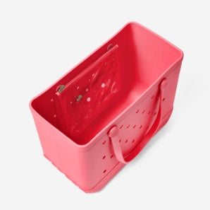 Red toolbox with a handle on a white background