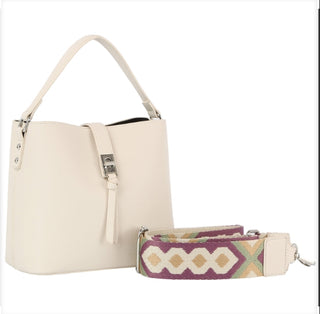 Twist Lock Flap Bucket Ivory Guitar Strap Satchel