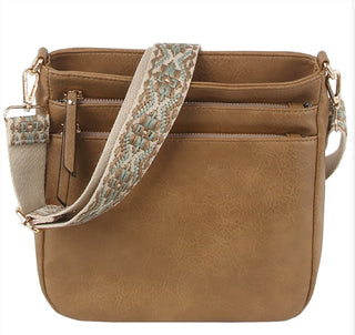 Mocha Zip Pocket Guitar Strap Crossbody Bag