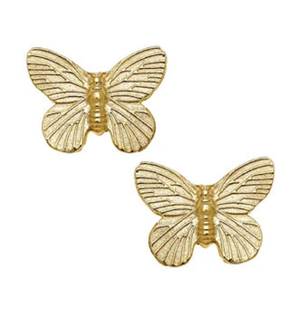 Gold butterfly earrings on a white background