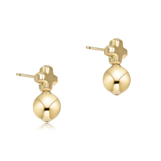 eNewton Small Gold Cross Stud Earrings in classic gold featuring petite gold cross studs with polished gold ball accents and secure post backs displayed on an eNewton jewelry card.
