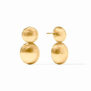 Pair of gold earrings on a white background